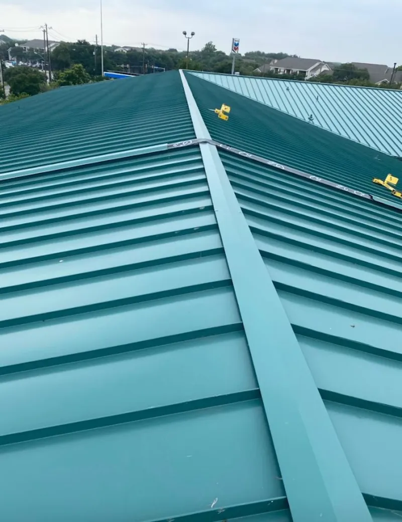 Green commercial metal roof ridge and valley for Metal Roof Repair in Rockaway